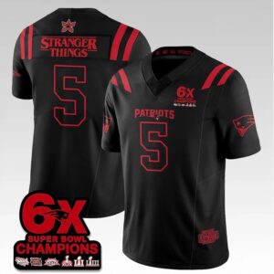 2026 Patriots Stranger Things 6X Bowl Champions Jersey Bigfirefashion