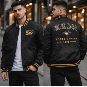 2026 Blue Jays 50th Seasons Roots Canada Bomber Jacket - Bigfirefashion
