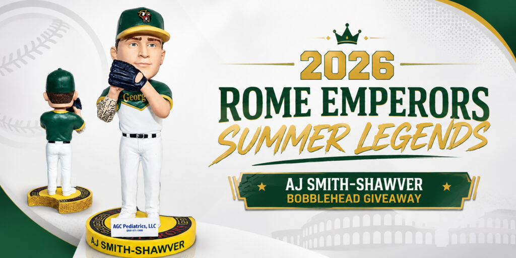2026 Rome Emperors Summer Legends AJ Smith Shawver Bobblehead Giveaway Banner