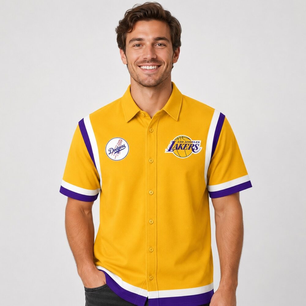 Dodgers ベースボールシャツ　Lakersコラボ 2026 LA Dodgers Lakers Night Hawaiian Shirt Giveaway - Bigfirefashion