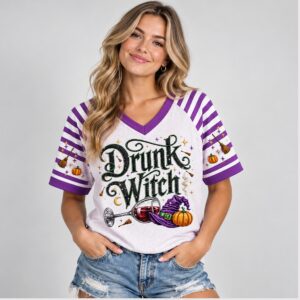 3oSCg2Ag Drunk Witch Wine Glass Halloween 2026 V Neck Shirt 1 1 1