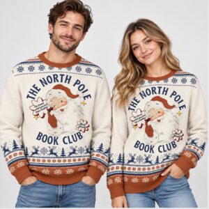4iyKhnjL Santa Claus The North Pole Book Club Christmas 2026 Ugly Sweater 1 1 1