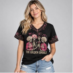 8Arewq7K Skeleton The Golden Ghouls Halloween 2026 V Neck Shirt 1 1 1