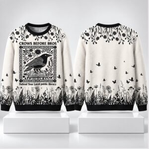 Crows Before Bros Defend Your Local Public Library Christmas 2026 Ugly Sweater