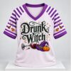 Drunk Witch Wine Glass Halloween 2026 V Neck Shirt 1 1