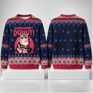 Goddammit Donut Cat Christmas 2026 Ugly Sweater