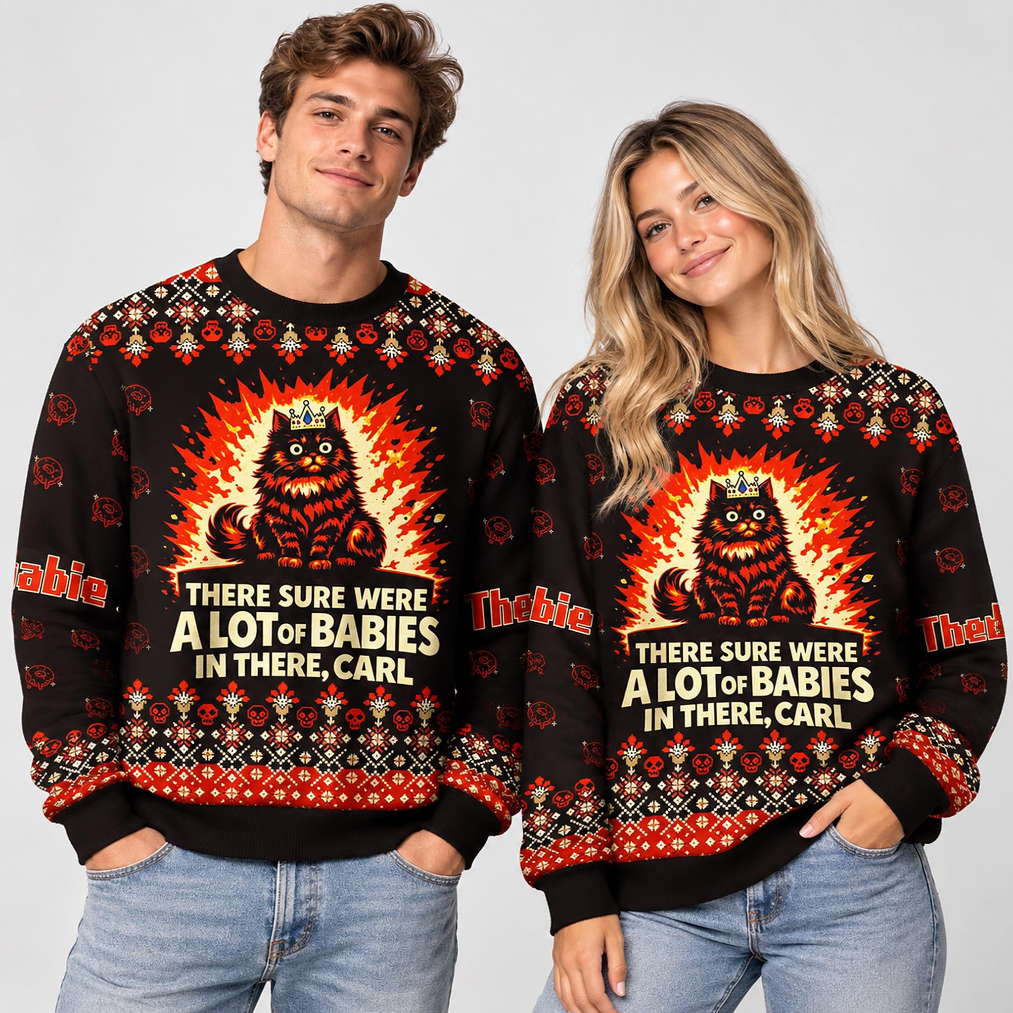 There Sure Were A Lot Of Babies In There Carl Cat Christmas 2026 Ugly Sweater 4 There Sure Were A Lot Of Babies In There Carl Cat Christmas 2026 Ugly Sweater 1 2 1