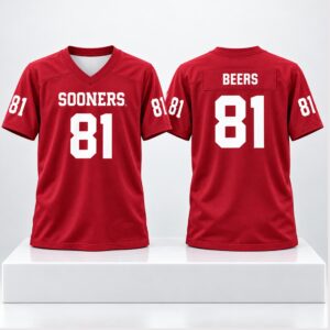 Oklahoma Sooners Crimson Rocky Beers 81 Football 2026 Jersey