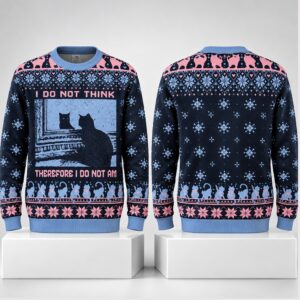 I Do Not Think Therefore I Do Not Am Cat Christmas 2026 Ugly Sweater