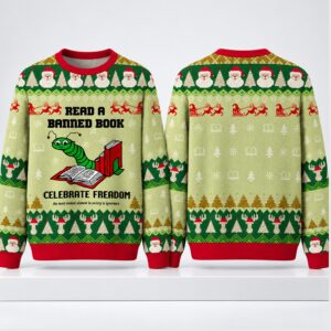 Read A Banned Book Celebrate Freadom Christmas 2026 Ugly Sweater