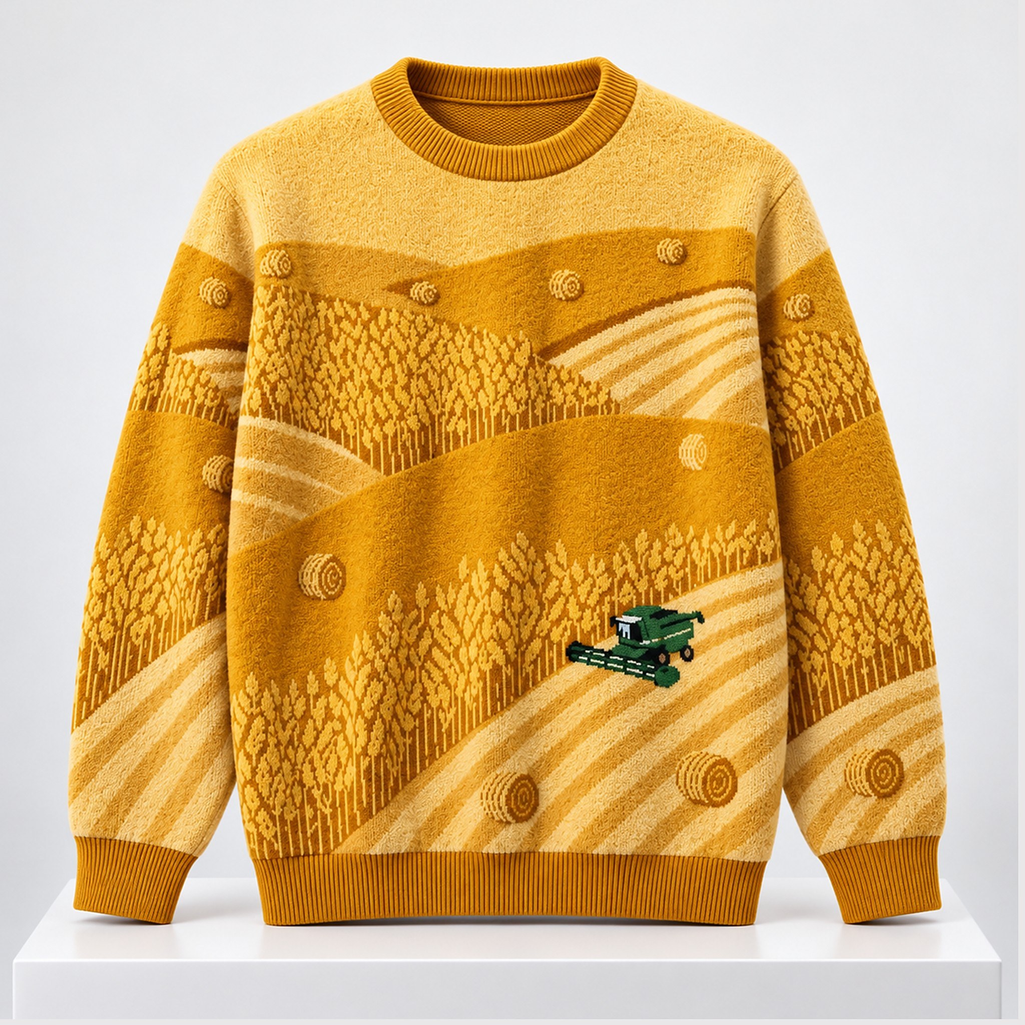 新品 CreativeDrugStore 24AW Knit Sweater 2026 Mustard Yellow Farm Landscape Knit Sweater - Bigfirefashion