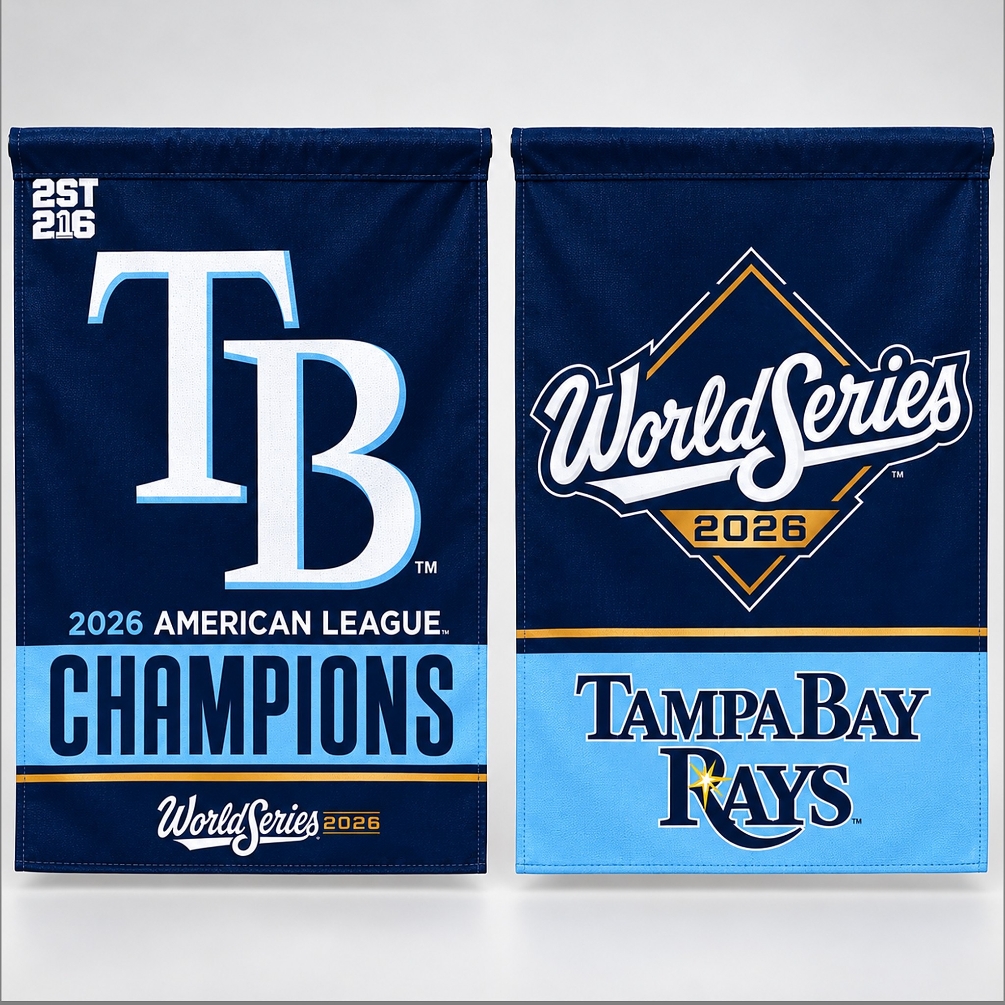 TB Rays 2026 American League Champions World Series Double Side Flag 1 TB Rays 2026 American League Champions World Series Double Side Flag 1 1