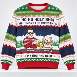 All I Want For Christmas Is My Dog And Beer Christmas 2026 Ugly Sweater