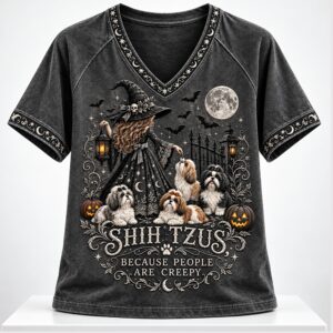 Shih Tzus Because People Are Creepy Halloween 2026 V Neck Shirt