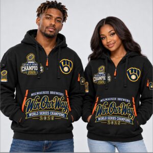 fqVAKb0w Brewers 2026 World Series Champions Trophy Win Our Way Quarter Zip Hoodie 2 1 1