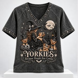 Yorkies Because People Are Creepy Halloween 2026 V Neck Shirt